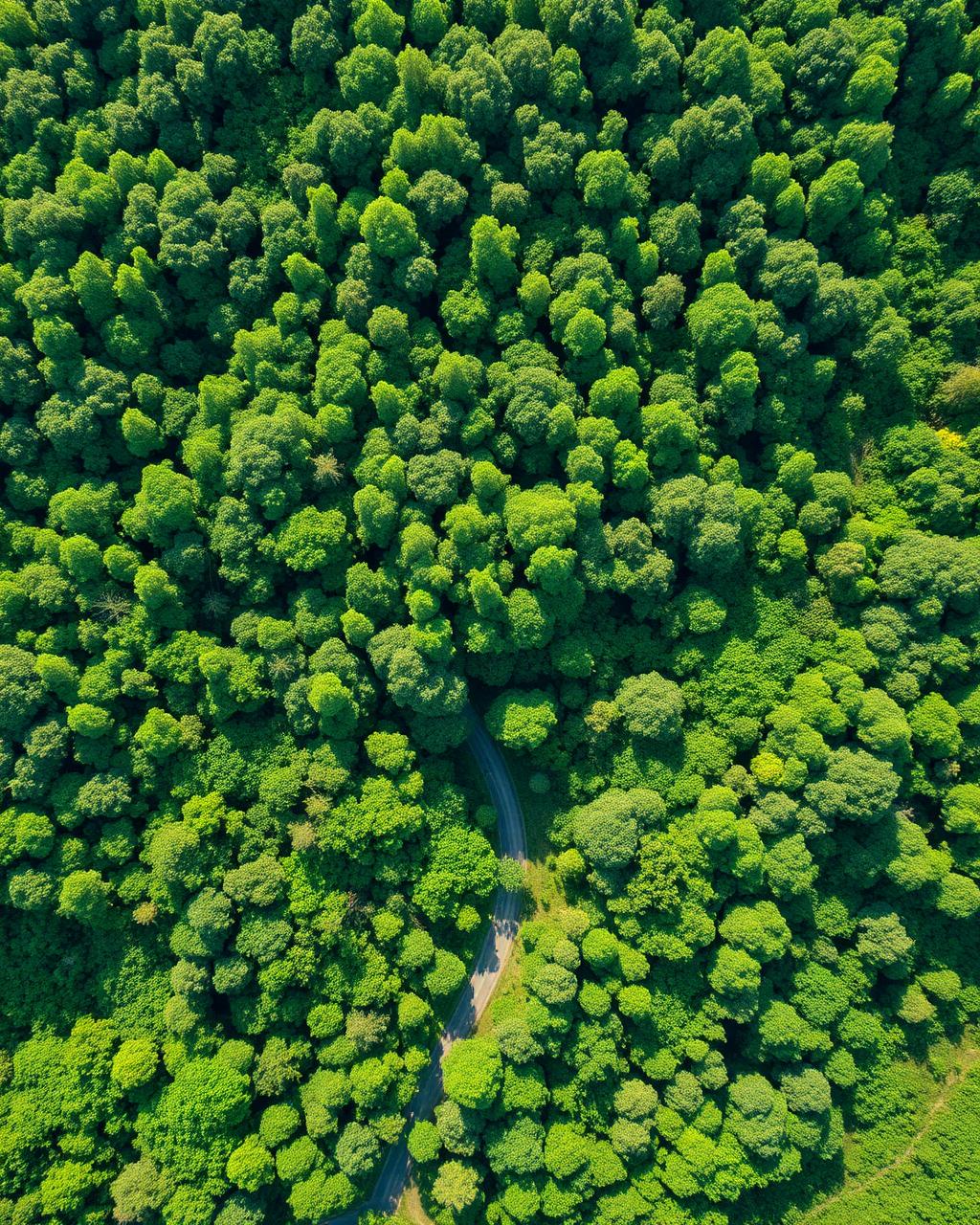 Aerial view of lush green Cross River State tropical forest with a clean winding road